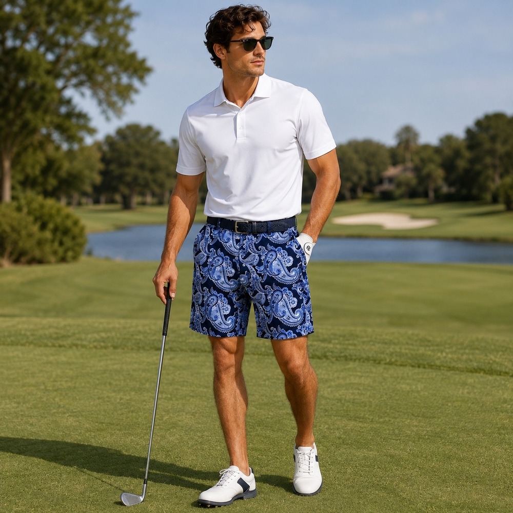 NEW RLX Ralph Lauren New England Prep Golf Shorts Sz 34 Blue Paisley Performance